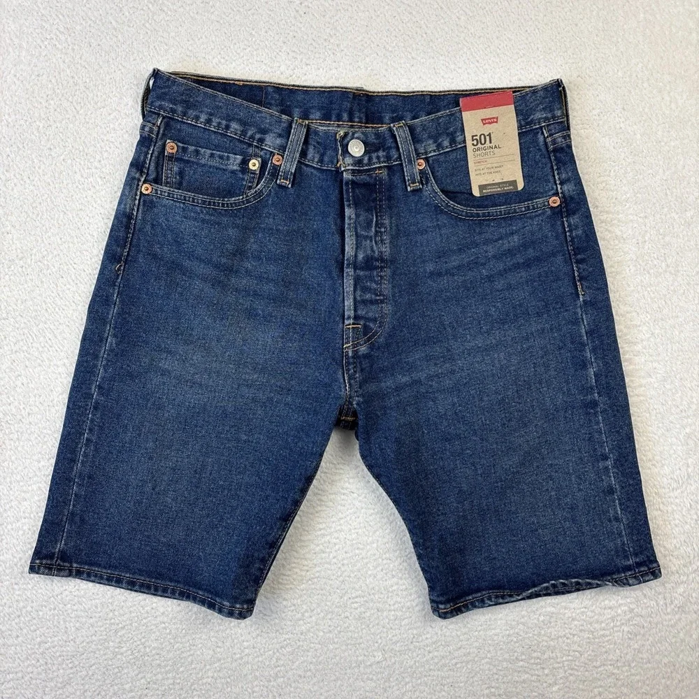 NEW LEVIS 501 Original Jorts Mens 31 Blue Denim Shorts Stretch 9
